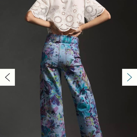 Maeve Anthropologie ‘The Colette’ Multicolor Floral Wide-Leg Crop Jeans Size 33 - Picture 3 of 11